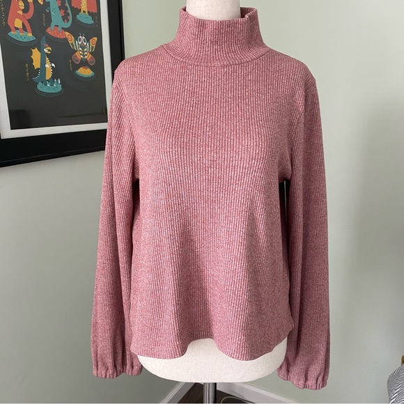 Madewell size large Heathered bubble sleeve swing mock neck top - Picture 2 of 7